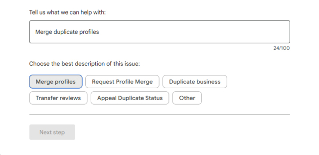 a screenhot of google support that shows you your options