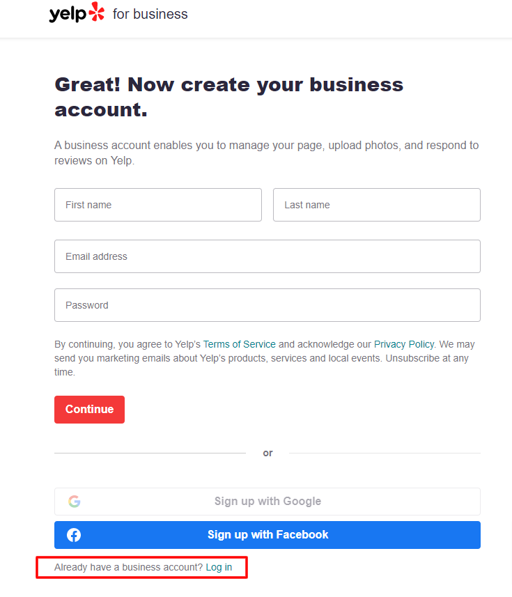 Create Yelp Business Account