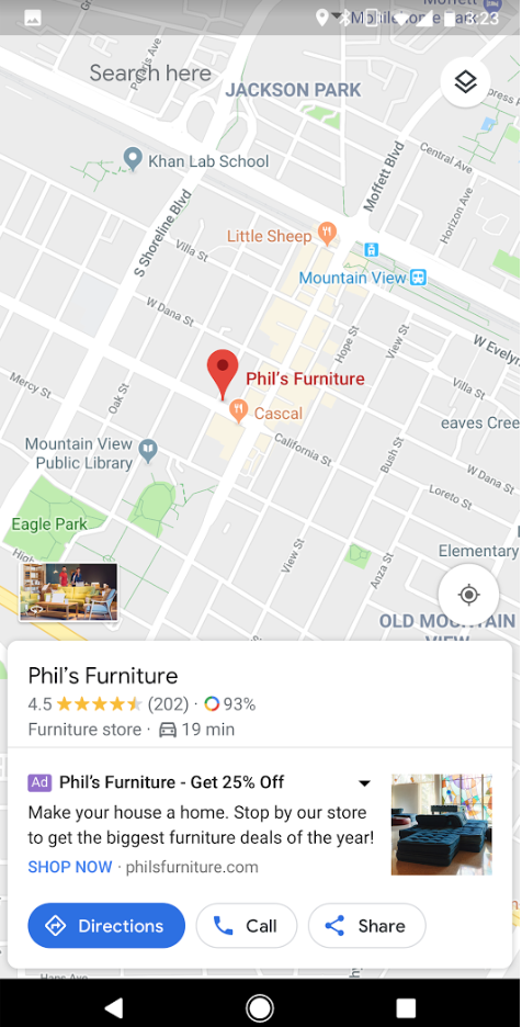 Google Map ads based on location