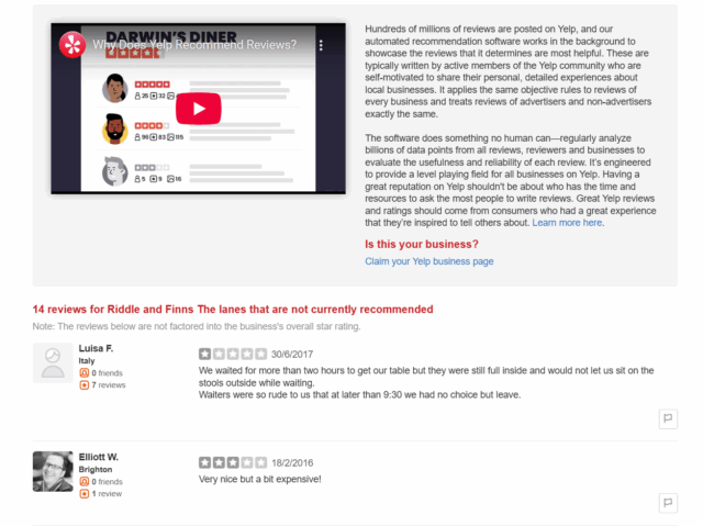 Yelp Not Recommended